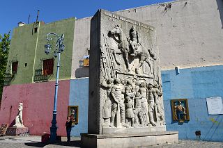 09 Carving Of General San Jose De San Martin And Reliefs on Colourful Building Main Square Caminito La Boca Buenos Aires.jpg